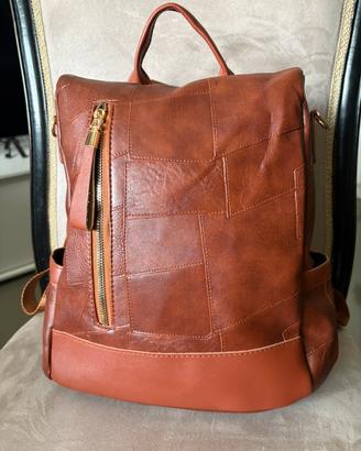 Zaino antifurto donna in similpelle marrone
