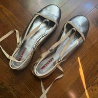 Ballerine argento rafia Prada