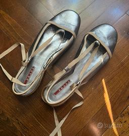 Ballerine argento rafia Prada