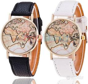 Orologio Vintage Mappa Mondo Pelle Quarzo Unisex