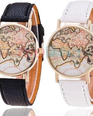 Orologio Vintage Mappa Mondo Pelle Quarzo Unisex
