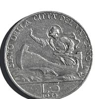 1934 5 Lire Argento Vaticano "Pio XI - San Pietro'
