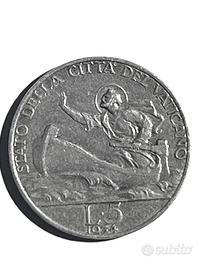 1934 5 Lire Argento Vaticano "Pio XI - San Pietro'