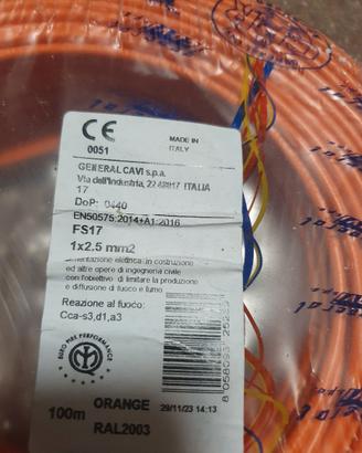 cavo filo cordina FS17 2.5mm arancione 