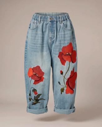 Jeans con ricamo di papaveri Wendy Trendy
