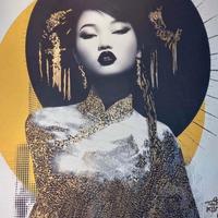 Dipinto Tushikuni firmato a mano con certificato 