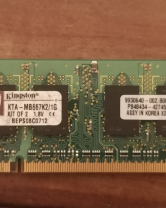 Ram Kingston 1 GB DDR2 PC2 5300 667Mhz SoDimm 200