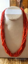 Collana vintage torchon di corallo (imitazione)