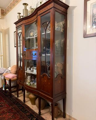 Vetrina d'epoca intarsiata stile Sheraton