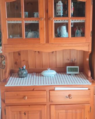 credenza con vetri in pino massello
