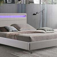 Letto matrimoniale ecopelle bianco o nero luce led