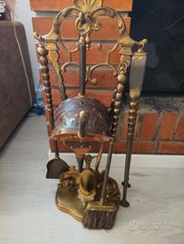 SET DA CAMINO 5 PEZZI BRONZO E OTTONE PESANTE 