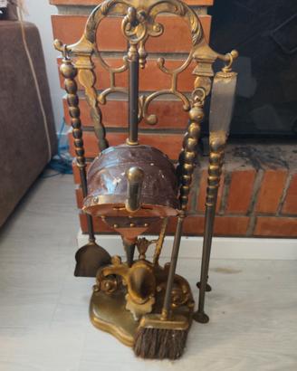 SET DA CAMINO 5 PEZZI BRONZO E OTTONE PESANTE 