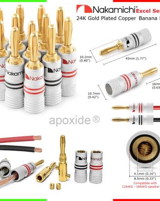 Nakamichi® ★4 Banana Plugs 24K Gold Plated 2B+2R★