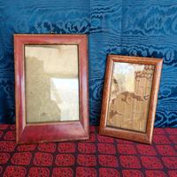 Coppia Antiche Cornici Portafoto Legno Intarsiato 