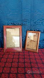 Coppia Antiche Cornici Portafoto Legno Intarsiato 