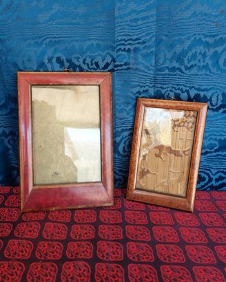 Coppia Antiche Cornici Portafoto Legno Intarsiato 