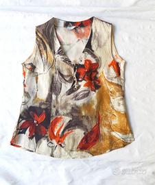 Blusa smanicata  floreale sfumato  100% Lino Nuova