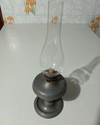 Lampada a olio, peltro e vetro
