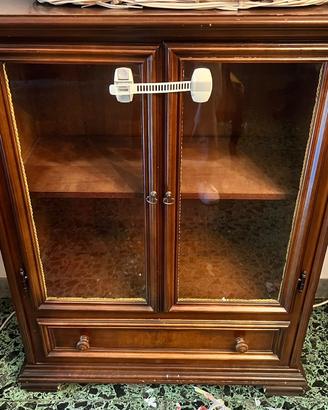 Mobiletto vetrina in legno con 2 ante e cassetto