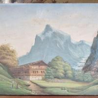 DIPINTO OLIO SU TELA PAESAGGIO ALPESTRE