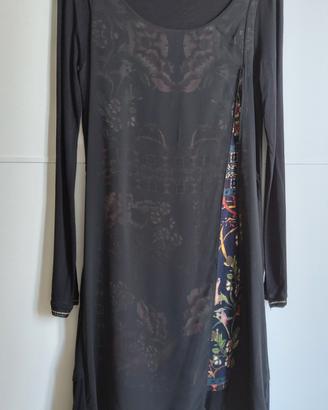 Vestito Desigual nero c/ trasparenze e fiori