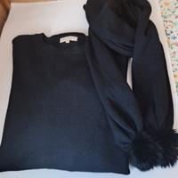 Maglia nera giro collo con sciarpa abbinata ved.de