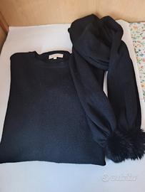 Maglia nera giro collo con sciarpa abbinata ved.de