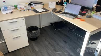 SCRIVANIA A L + CASSETTIERA BIANCA