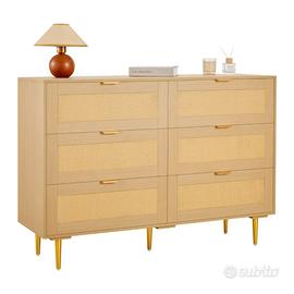 Credenza con Armadio Rattan Intrecciato 6 Cassetti
