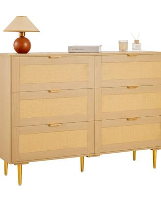 Credenza con Armadio Rattan Intrecciato 6 Cassetti
