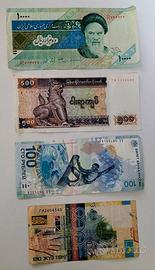 4 banconote – Russia - Iran - Myanmar - Kazakistan
