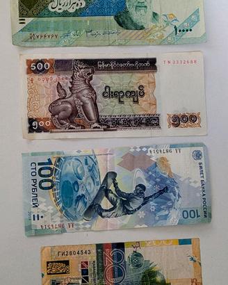 4 banconote – Russia - Iran - Myanmar - Kazakistan