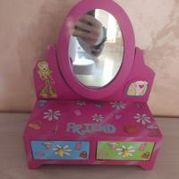 Portagioie con specchio e cassetti in legno 