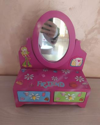 Portagioie con specchio e cassetti in legno 