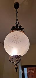 Lampadario vintage ottone e vetro