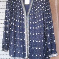 giacca seta  blu con ricami  di paillettes tg 44