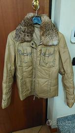 giubbotto beige imbottito collo in vero  pelo 