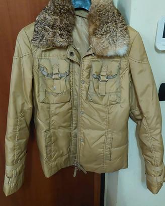 giubbotto beige imbottito collo in vero  pelo 
