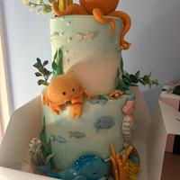 Torta scenografica tema marino e biscotti