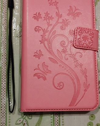 Cover a portafoglio rosa per Huawei Y7 2017