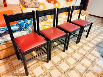 4 sedie pelle e legno laccato nero