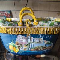 Borsa artigianale Ischia in tessuto e paglia