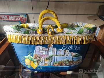 Borsa artigianale Ischia in tessuto e paglia