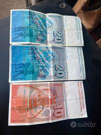 Banconote fa 20 e 10 franc svizzero