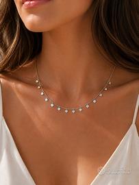 Collana Girocollo Argento con Cuori Pendenti