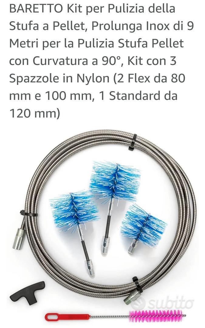 Kit Pulizia Camino BARETTO - 10 Metri Con Scovolo Nylon 180mm, Per Canna Fumaria