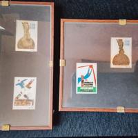 2 quadretti con francobolli lam. In argento