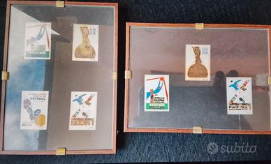 2 quadretti con francobolli lam. In argento