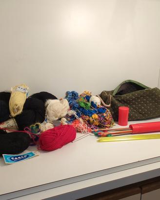 Grande Lotto Lana Ferri Uncinetti Materiale Maglia